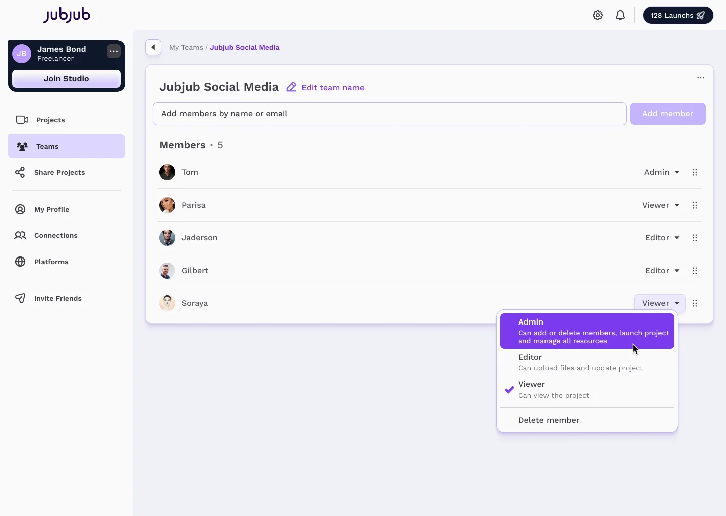 JubJub Team Collaboration Platform Interface